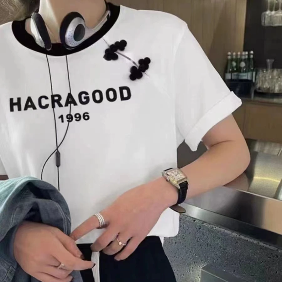 气质时尚休闲百搭印花圆领重工上衣