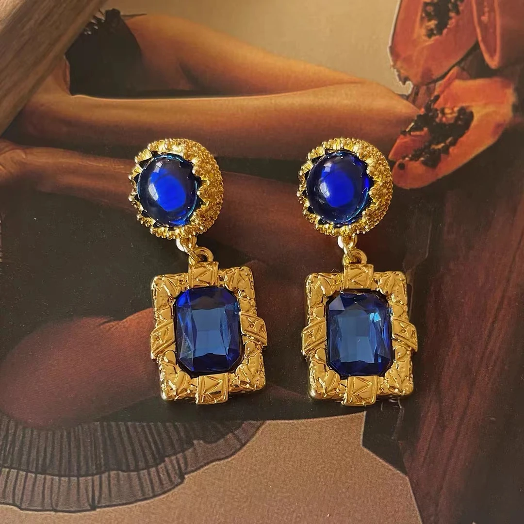 壁画恋人气质蓝色复古法式中古宫廷风时尚耳环女5077