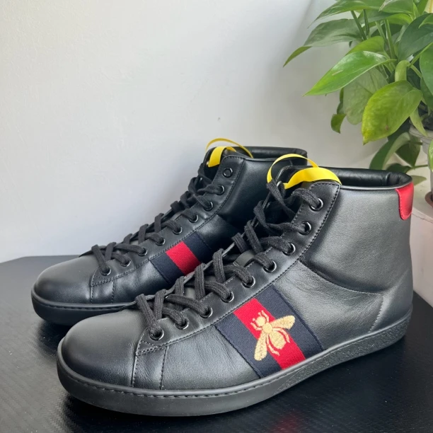 GUCCI/古驰42欧码黑刺绣蜜蜂高帮板鞋无配件成色自定义wdf702
