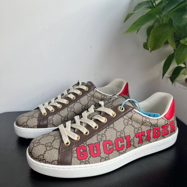 GUCCI/古驰39欧码准新TIGER棕老花板鞋无配件成色自定义211fl
