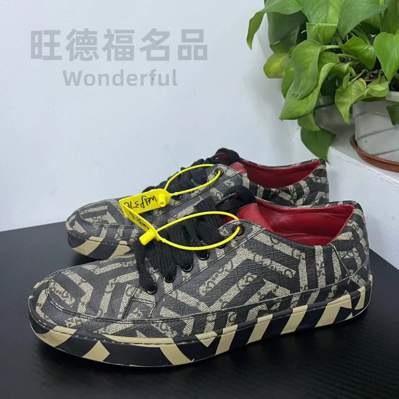 GUCCI/古驰42欧码棕条纹拼接板鞋无配件成色自定义wdf376