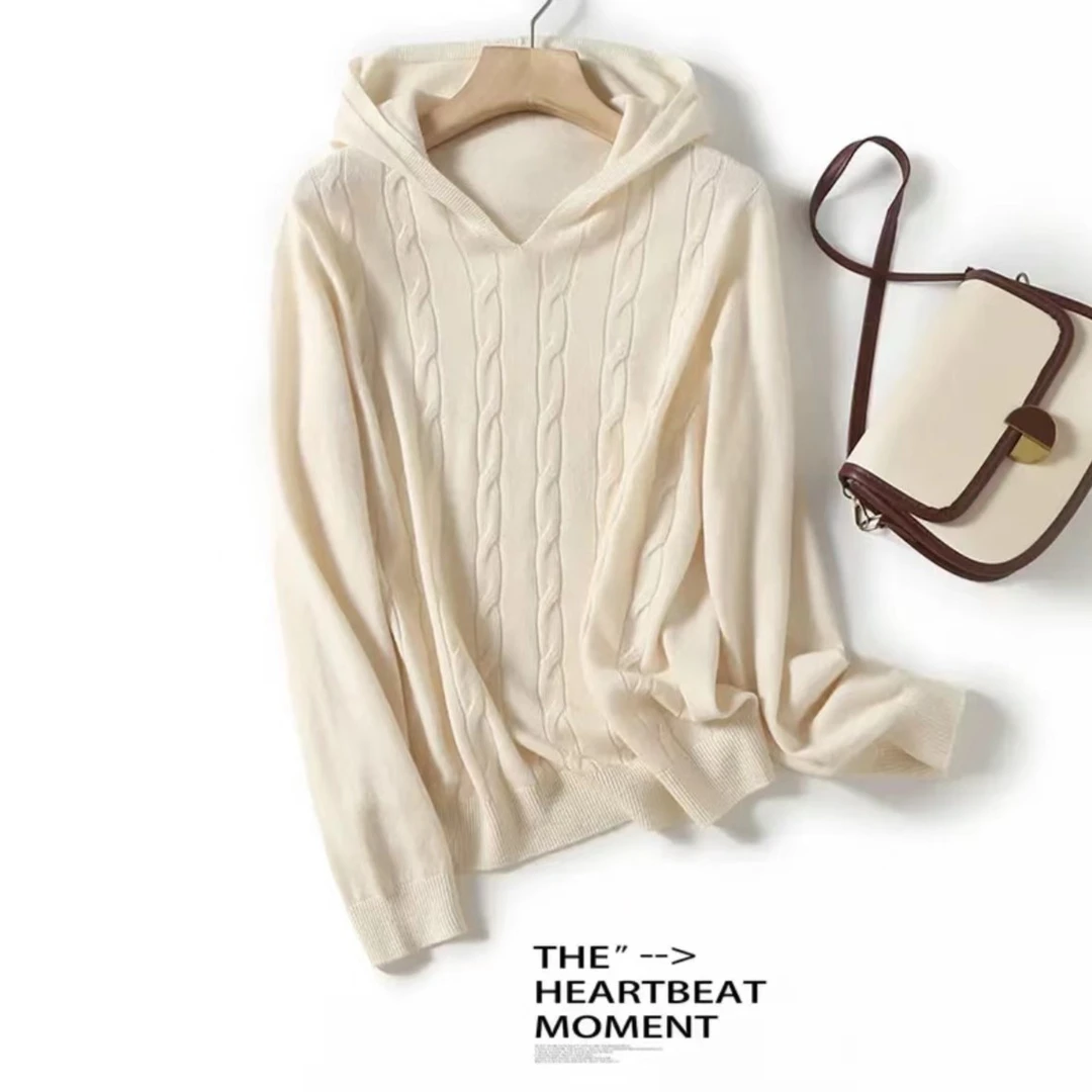 【云云精选】一线成衣连帽衫纯色羊毛针织衫百搭休闲宽松030