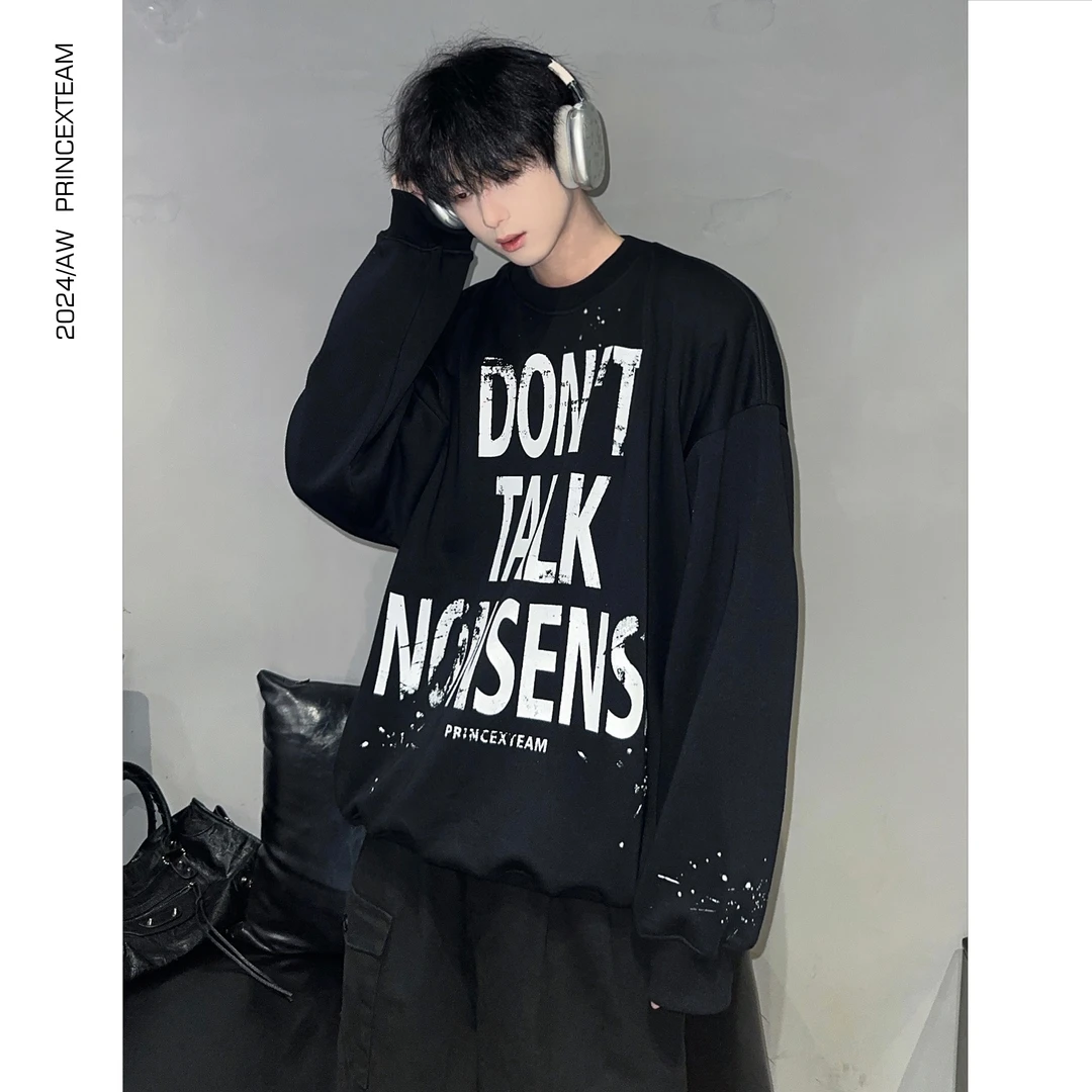 X.T秋季新款【泼墨】做旧洗水印花卫衣重磅宽松上衣情侣圆领卫衣