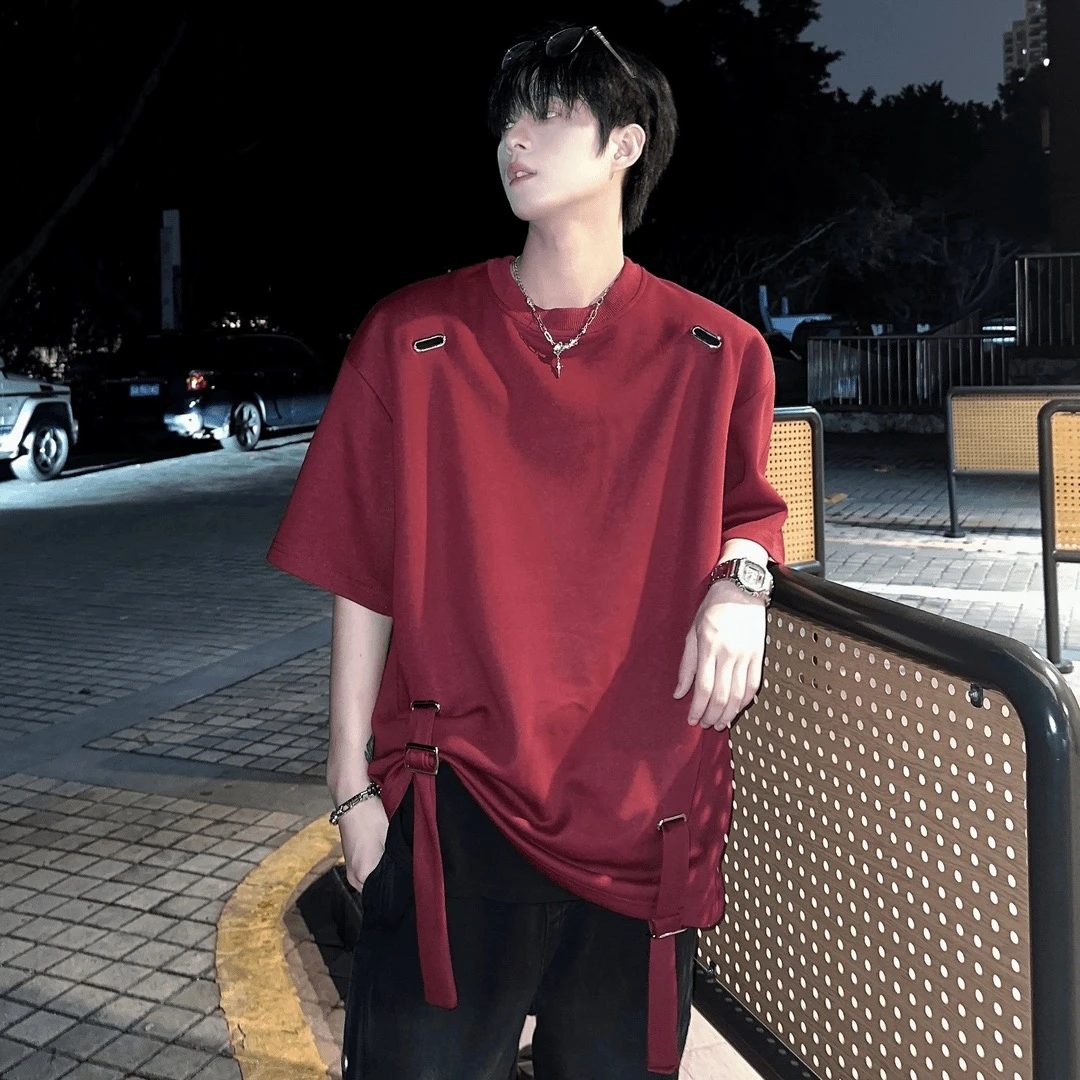 XT.小众金属设计感绑带可调节T恤重磅阔版男女潮流高街休闲