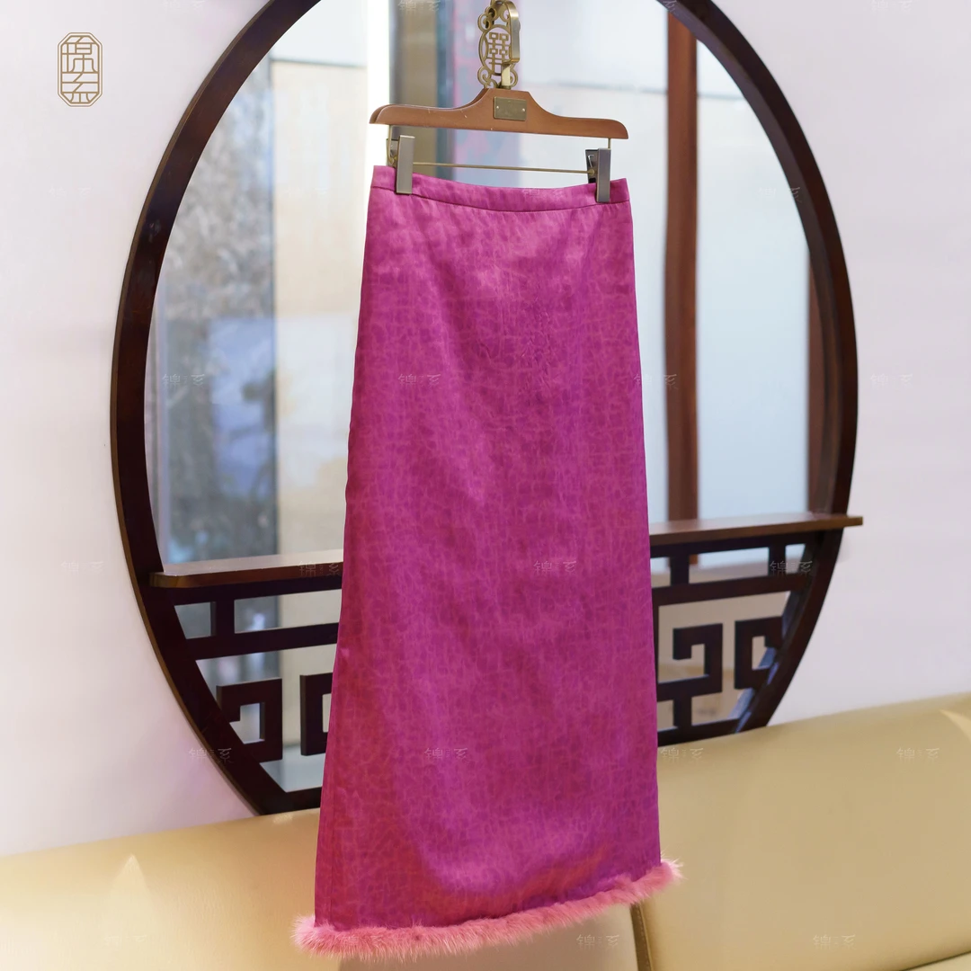 【锦系】22mm草本龟新中式国风桑蚕丝后松紧腰加棉半裙Q-382282