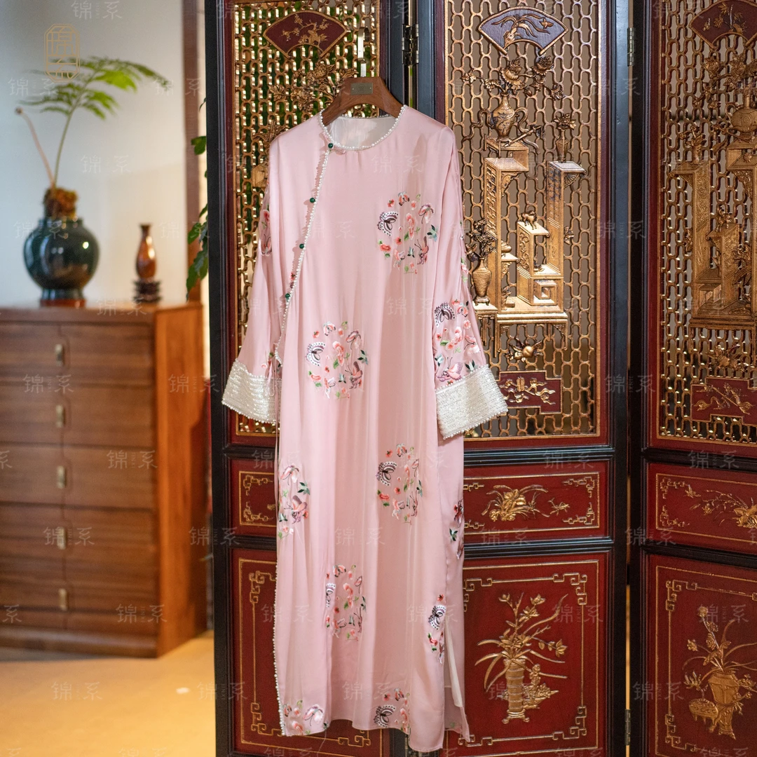 【锦·系】真丝弹力双乔中式桑蚕丝九分袖连衣裙L-36772-S3149961