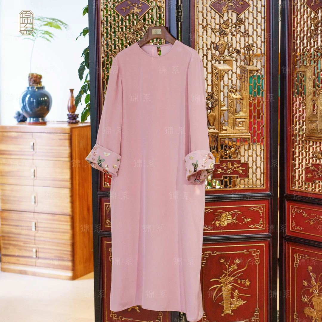 S314996130姆米重绉新中式国风桑蚕丝连衣裙L-36874-S3149961