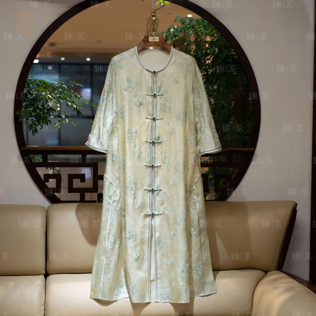 【锦·系】真丝欧根纱提花新中式桑蚕丝连衣裙L-36504-S3149961
