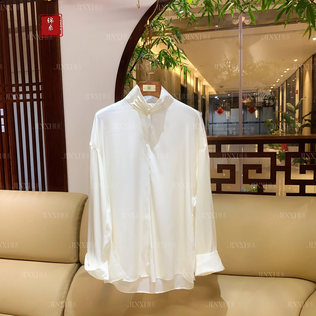 【锦·系】E-31420真丝弹力双桥新中式国风桑蚕丝高领长袖上衣