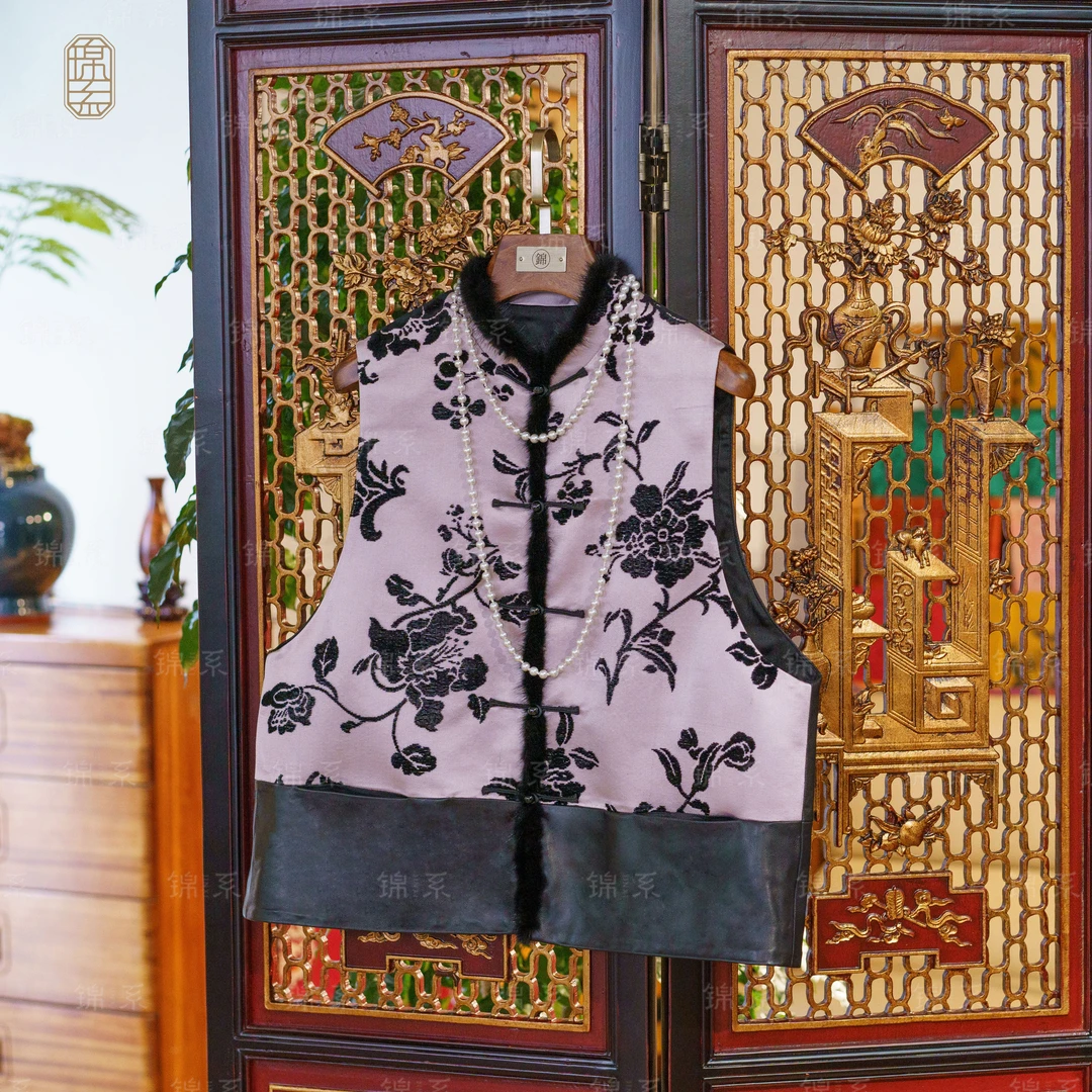 【锦·系】漳绒拼水貂毛边新中式桑蚕丝背心EP-36892-ZRD4166778