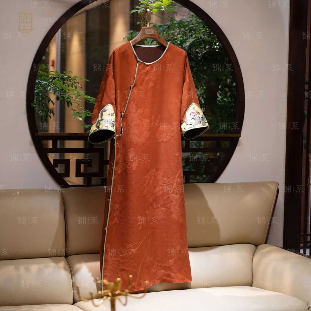 【锦系】红云纱新中式国风桑蚕丝七分袖连衣裙L-36673-S3149961