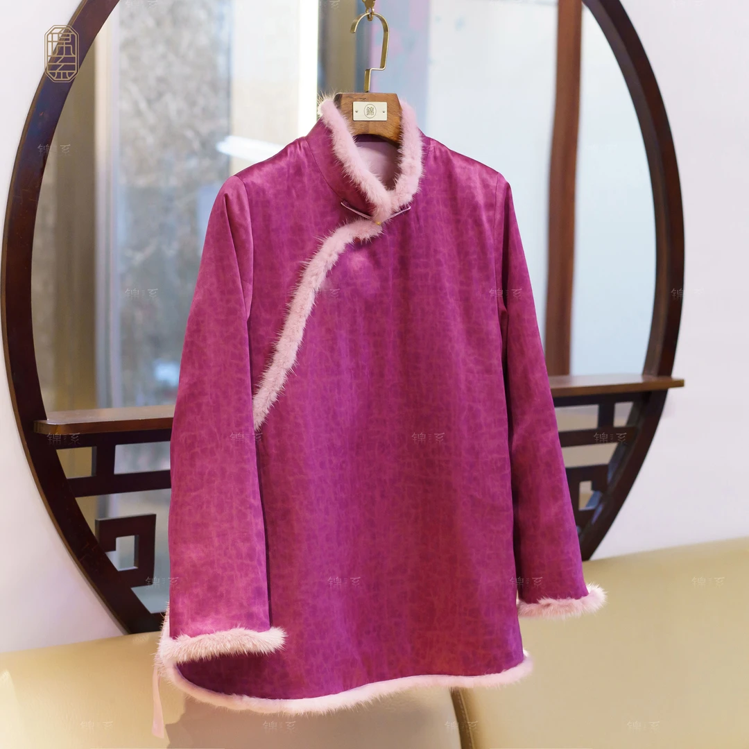 【锦系】22mm草本龟新中式国风桑蚕丝立领斜襟加棉外套E-382267