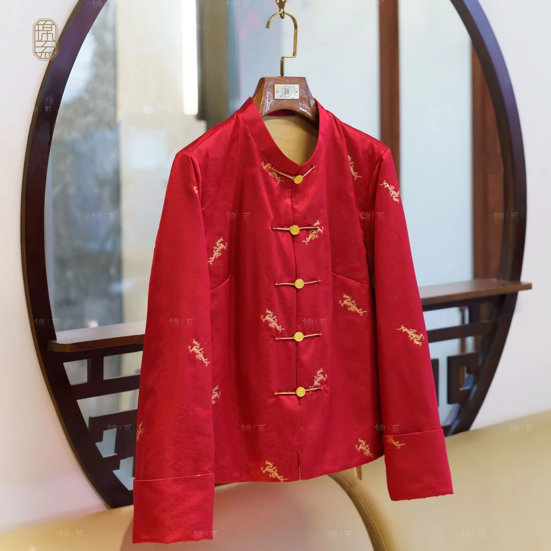 【锦系】苏锦新中式国风桑蚕丝立领直襟加棉长袖外套E-382311