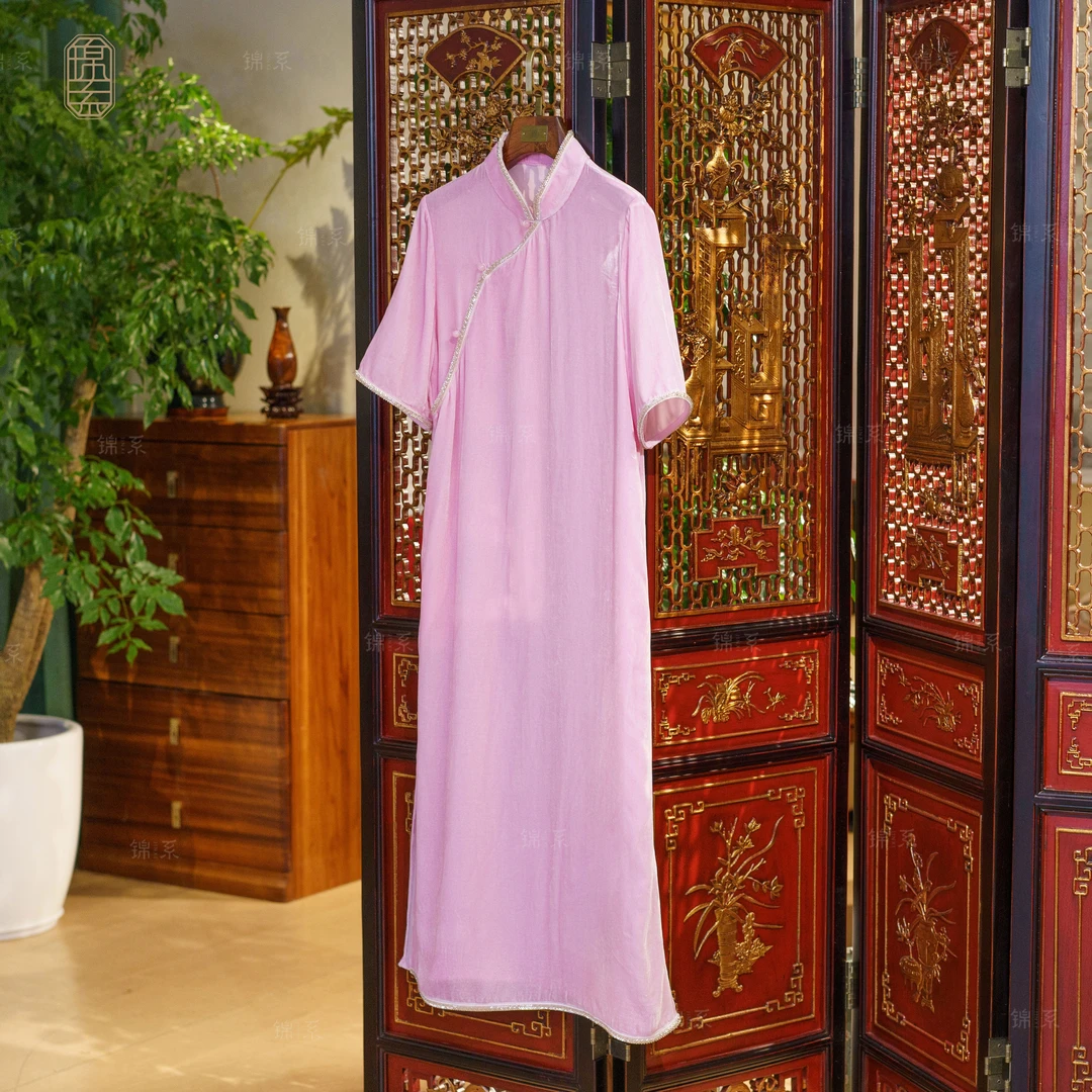 【锦·系】真丝丝绒中式国风桑蚕丝八分袖连衣裙L-36973-S3882788