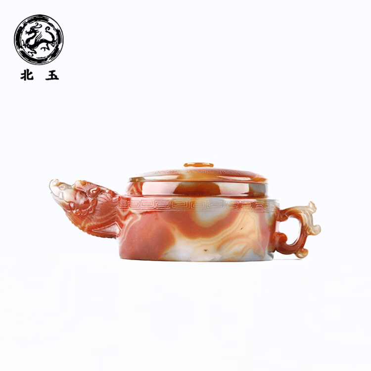 北玉 青龙玛瑙壶摆件仿古龙龟红纹玛瑙茶壶艺术雕刻孤品精品老货收