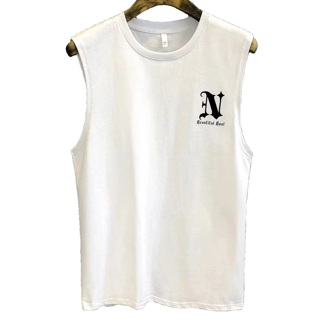 2024新款248g纯棉重磅运动背心男士精美印花夏季宽松坎肩健身马甲