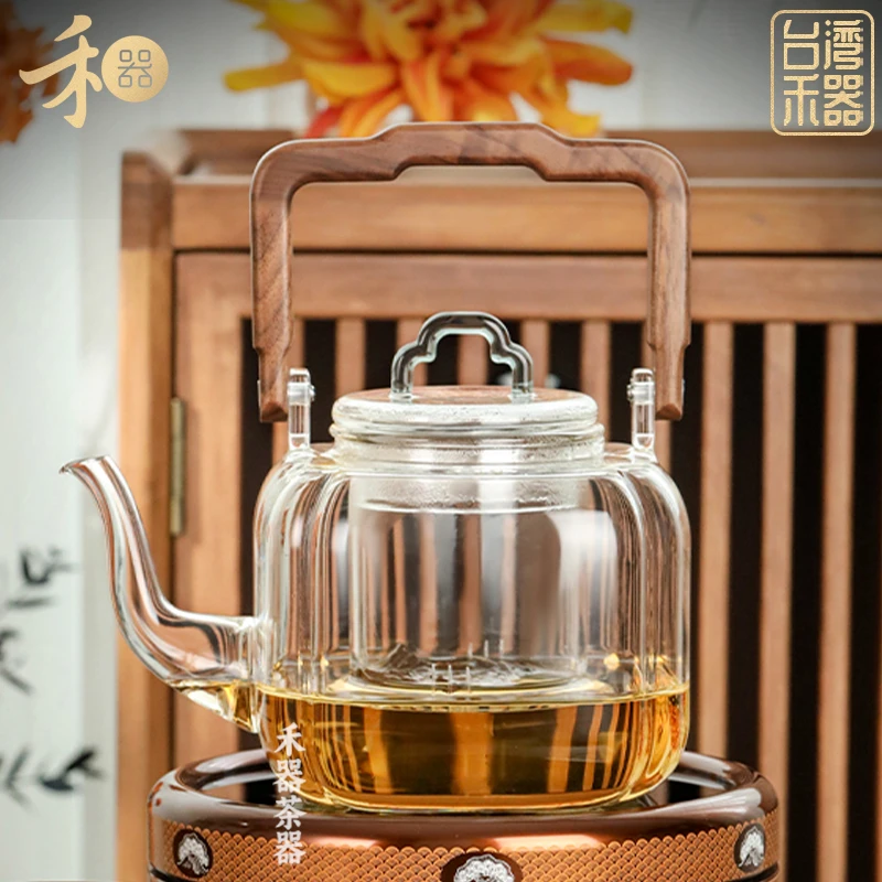 禾器玺韵壶高硼硅玻璃蒸煮一体茶壶高档烧水壶耐热手工煮茶壶茶具