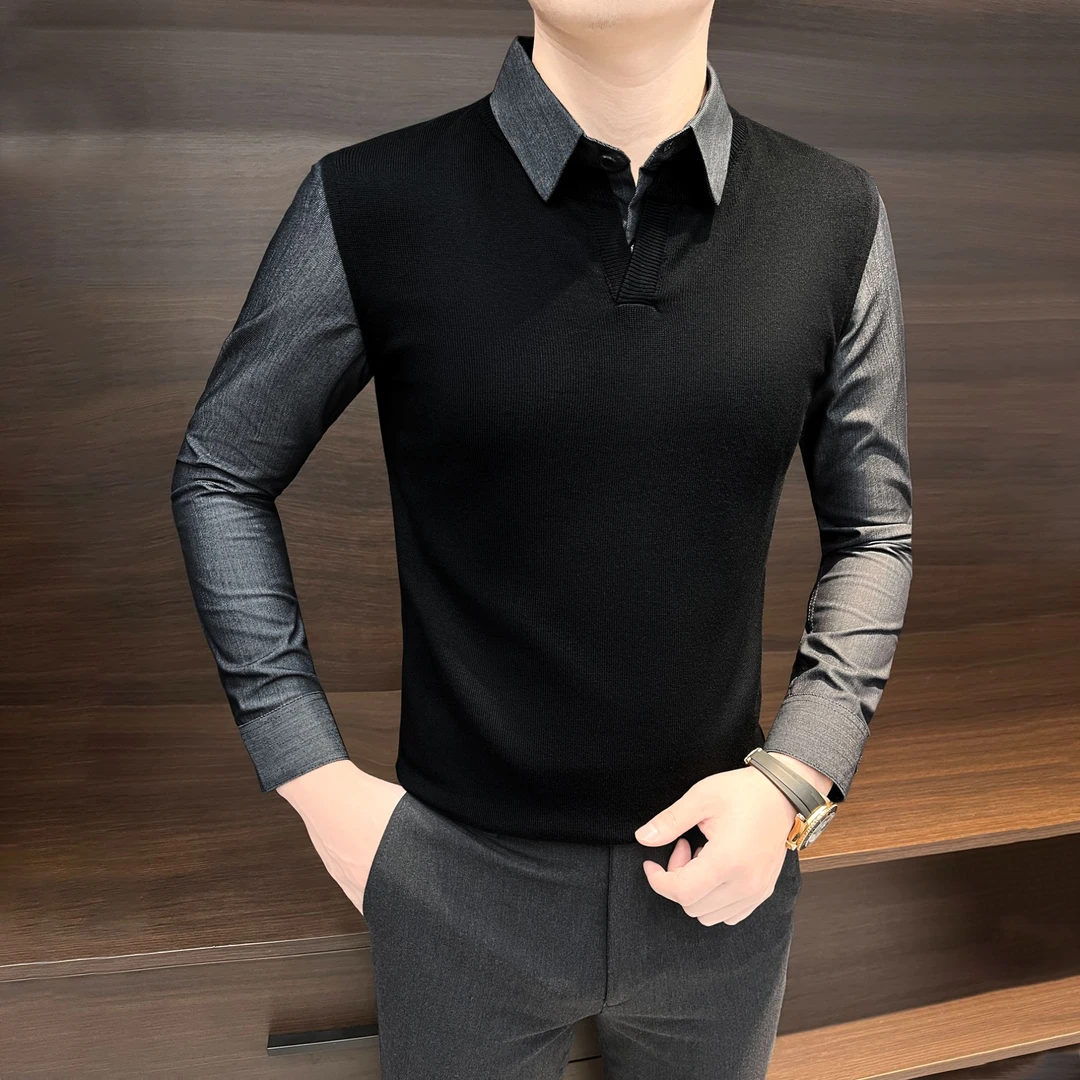 假两件毛衣男款冬季2024痞帅男装冬装韩版修身内搭针织男士打底衫