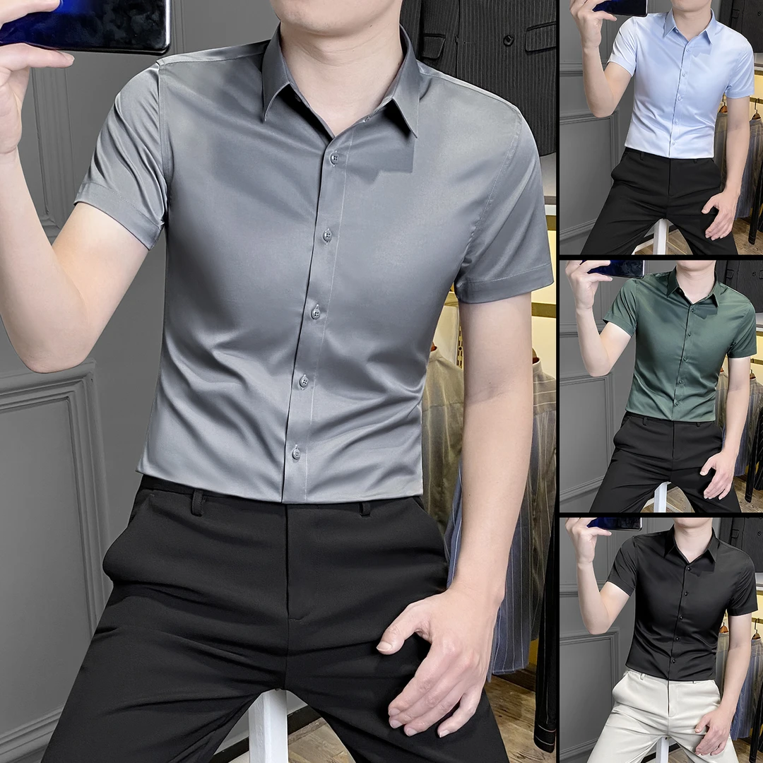 短袖衬衫男款爆款2025新款商务正装通勤男装夏季冰丝半袖男士衬衣