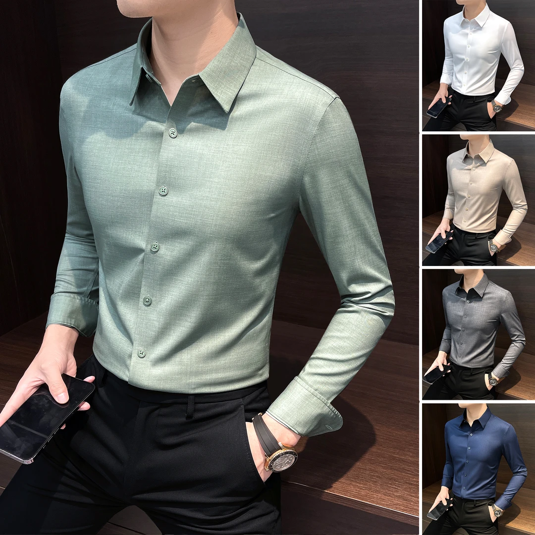莫代尔男士衬衣长袖秋冬无痕商务男装痞帅高级感帅气修身休闲衬衫