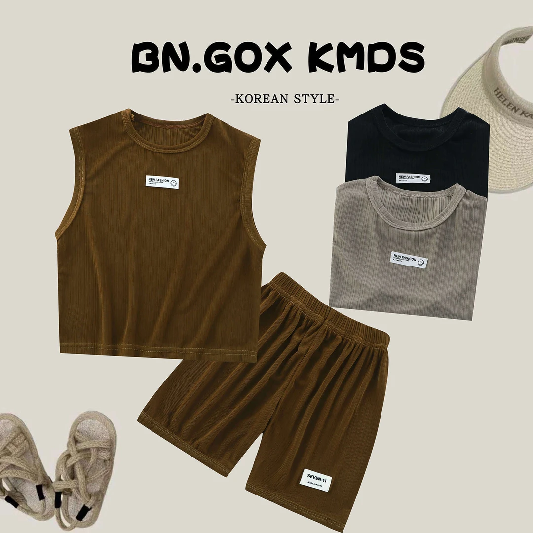 儿童套装夏季新款男女童冰丝背心短裤夏装薄款时尚舒适凉爽两件套