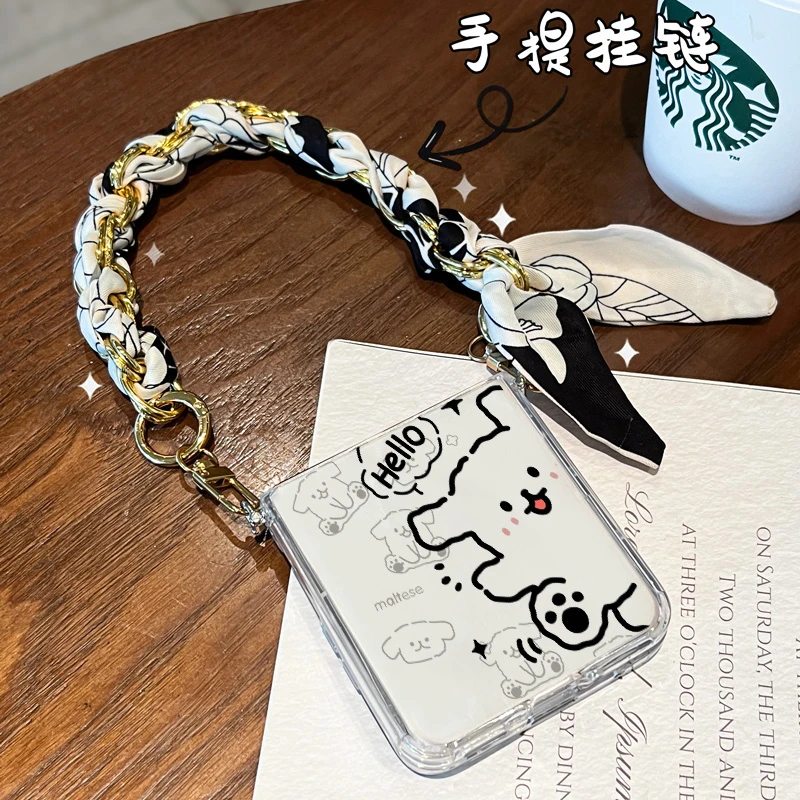 适用小米MIXFlip手机壳高级感硅胶透明侧挂折叠屏链挂绳ins小狗
