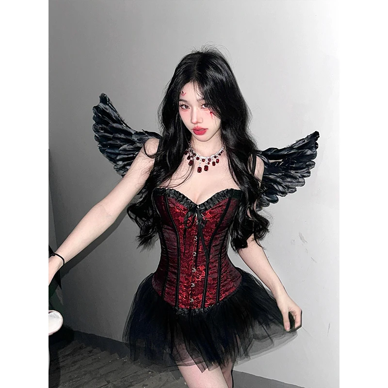 万圣节cos服装成人穿搭迪士尼公主裙恶魔性感辣妹黑色连衣裙子女