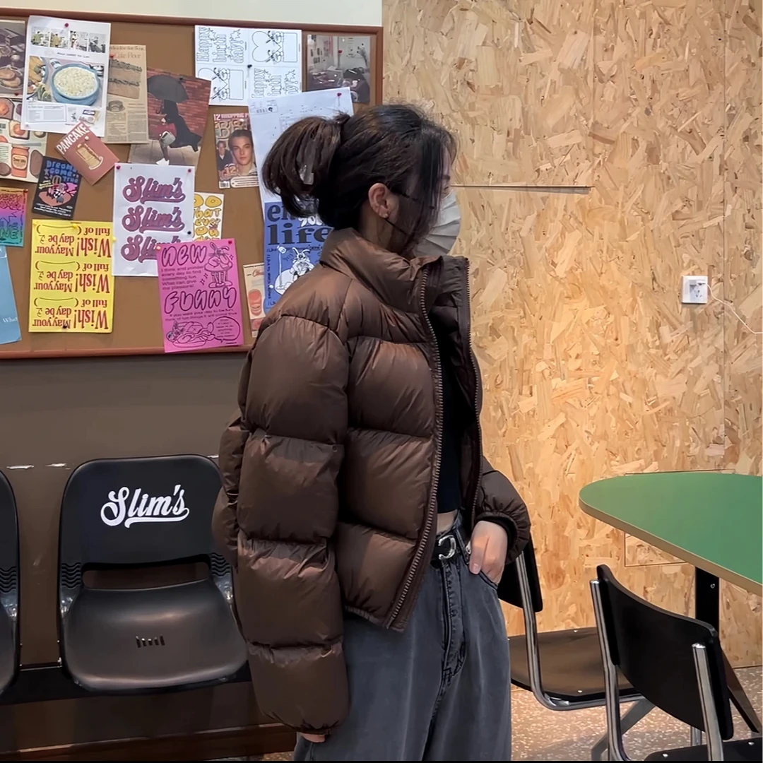汐妃雅肯豆风90白鸭绒短款羽绒服加厚秋冬女立领保暖时尚百搭外套