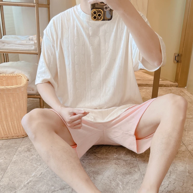 夏季男士睡衣薄款棉质短袖大码胖200斤宽松家居服可外穿网红爆款