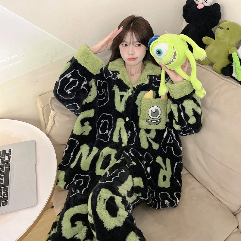 秋冬季珊瑚绒睡衣女保暖2025新款卡通加厚加绒外穿冬天家居服套装