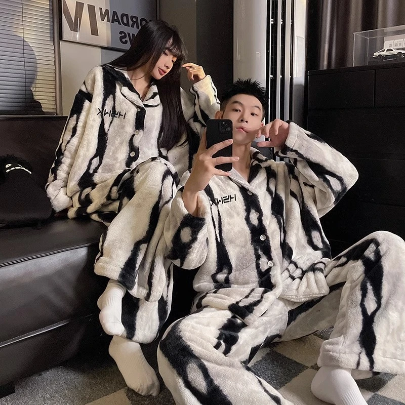 情侣睡衣女冬季珊瑚绒加厚加绒男士秋冬款保暖休闲家居服大码套装