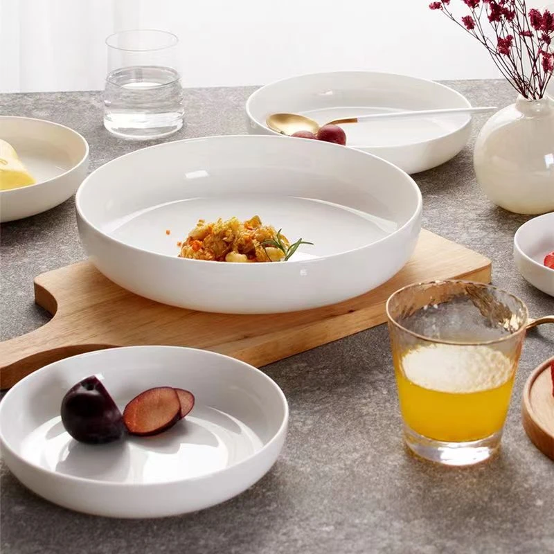 7.5英寸纯白骨瓷窝盘高端欧式简约耐高温蒸盘家用陶瓷