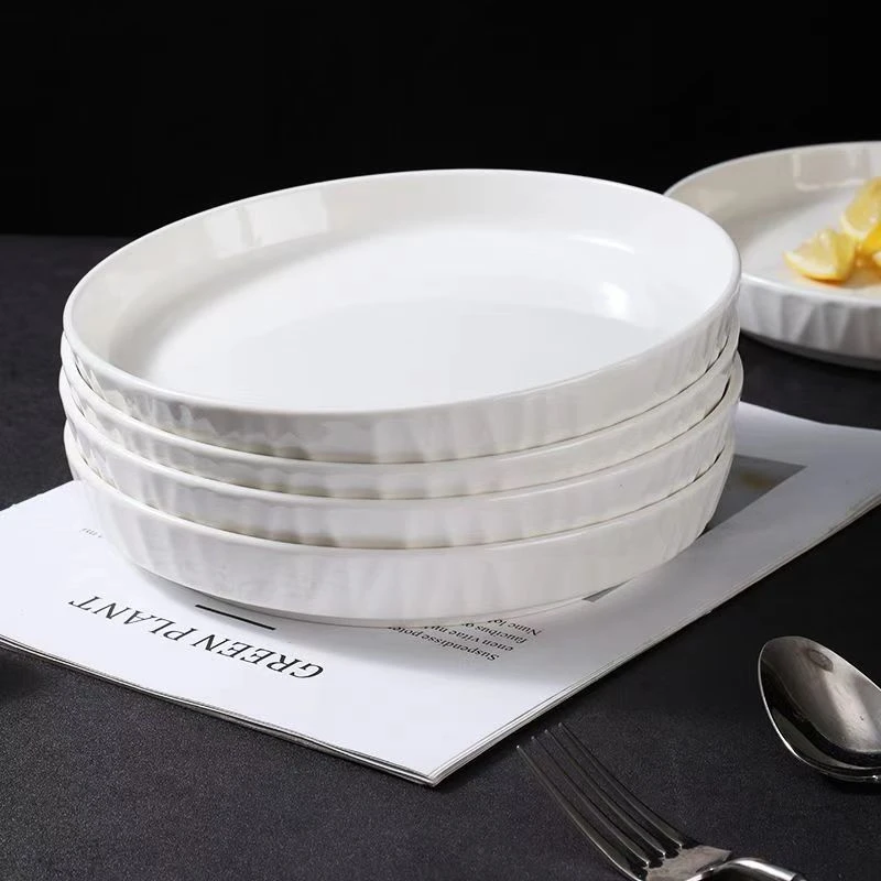 8英寸纯白琉璃盘6只装釉下彩耐高温可微波炉家用简约高级