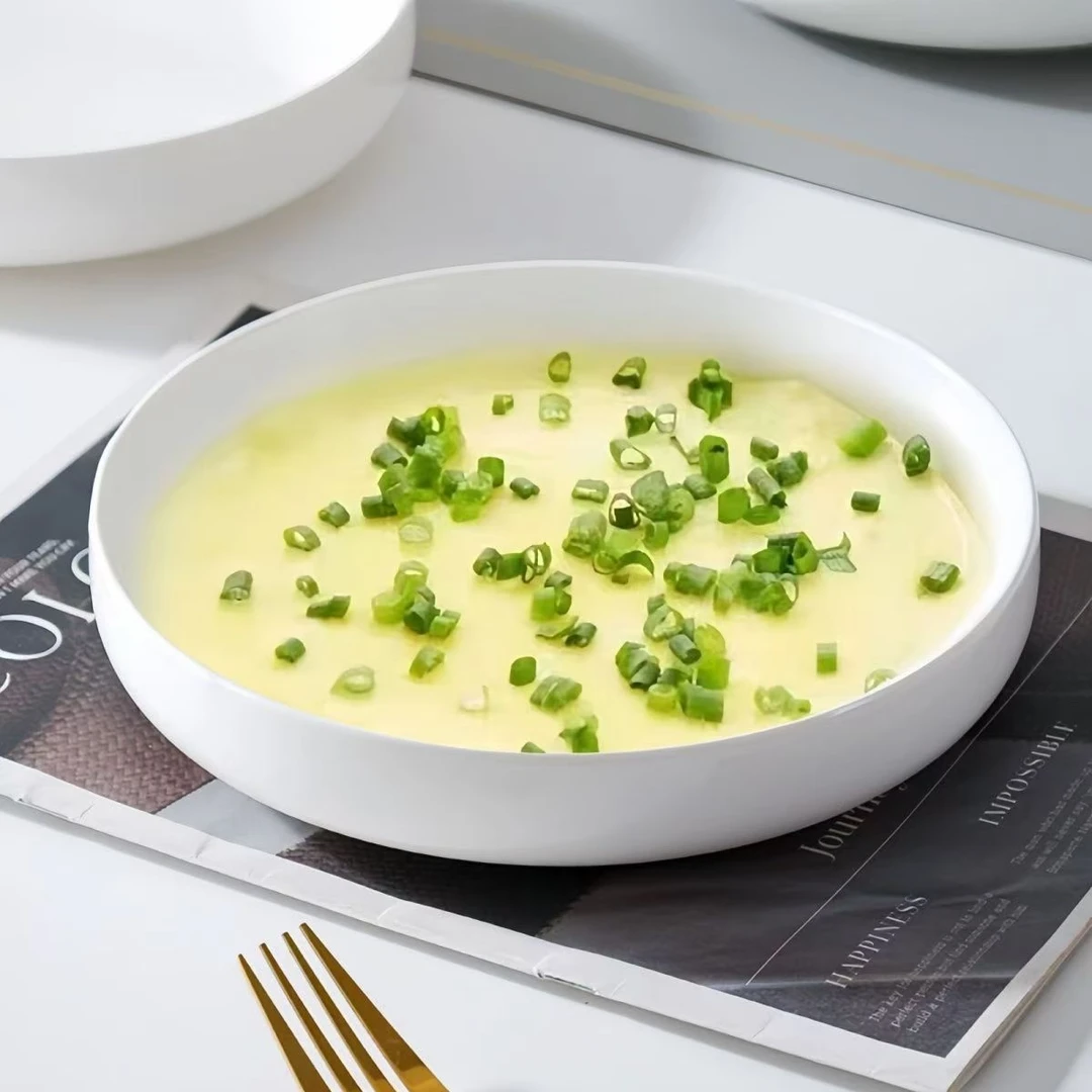 8.25英寸纯白窝盘4只装高端欧式简约耐高温蒸盘陶瓷西餐盘沙拉盘