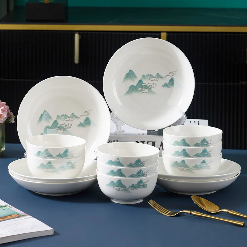 【工厂直发】大好河山碗盘套组新骨瓷耐高温家用中式