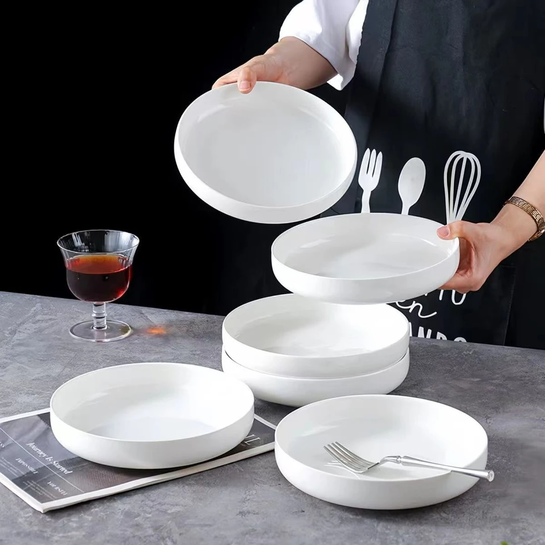 8英寸纯白韩式盘加深高端欧式简约耐高温蒸盘家用陶瓷