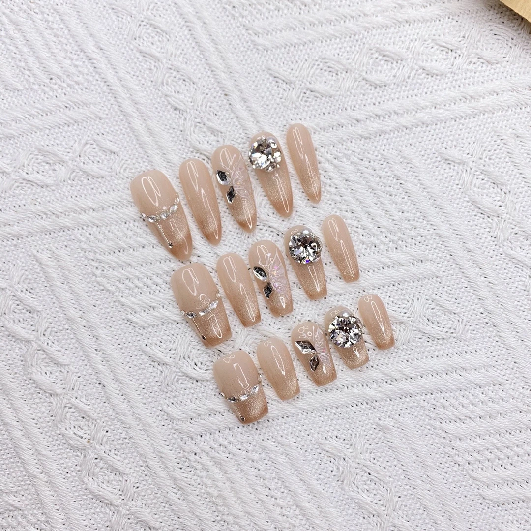 主钻华子【蝶羽】手绘立体蝴蝶气质显白渐变猫眼款纯手工亚当穿戴甲