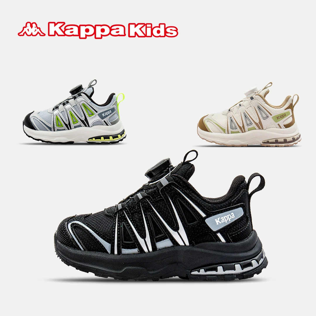 Kappa Kids童鞋中大童男童女童舒适透气减震软底旋纽扣儿童运动鞋