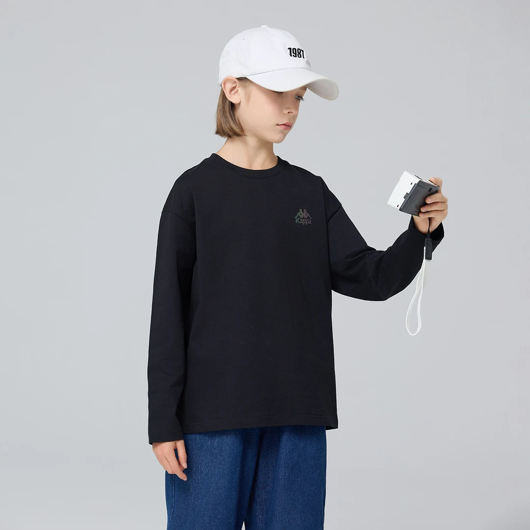 Kappa Kids2023秋款长袖中大童圆领时尚休闲卡通印花打底宽松卫衣