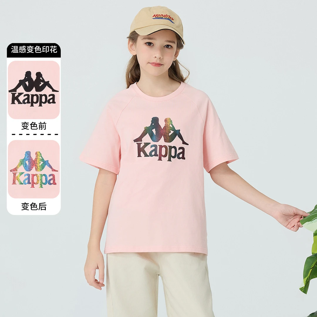Kappa Kids卡帕夏新款中大童时尚纯棉潮流舒适百搭休闲男女童短袖