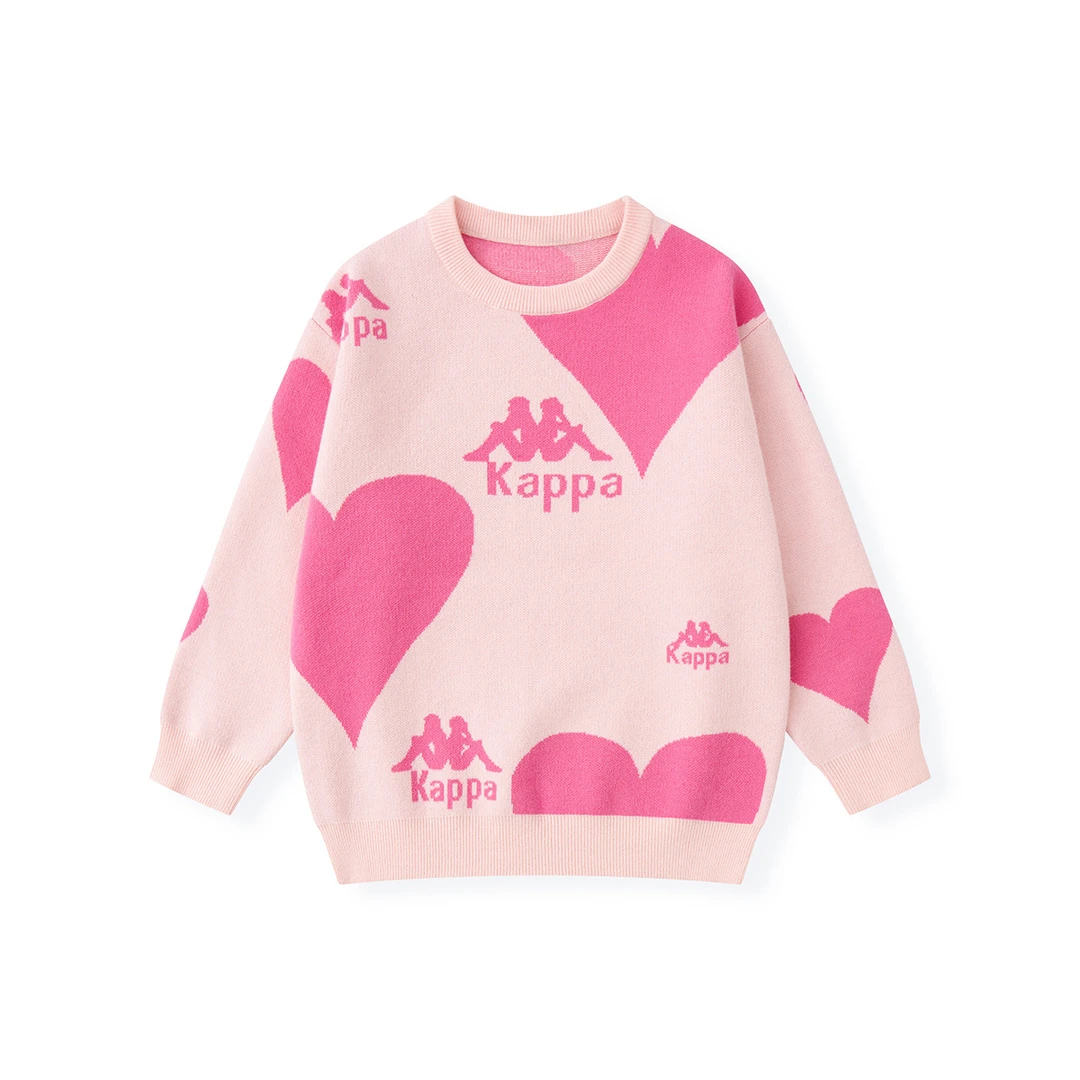 Kappa Kids秋款圆领套头洋气时尚毛衣撞色宽松甜美毛衣女童针织衫