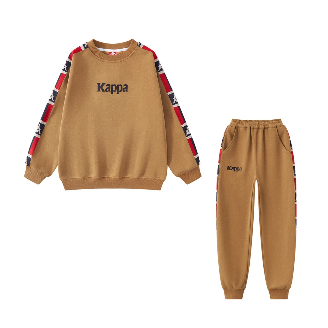 Kappa Kids2023秋款圆领儿童休闲春秋季潮流时尚大童百搭印花套装