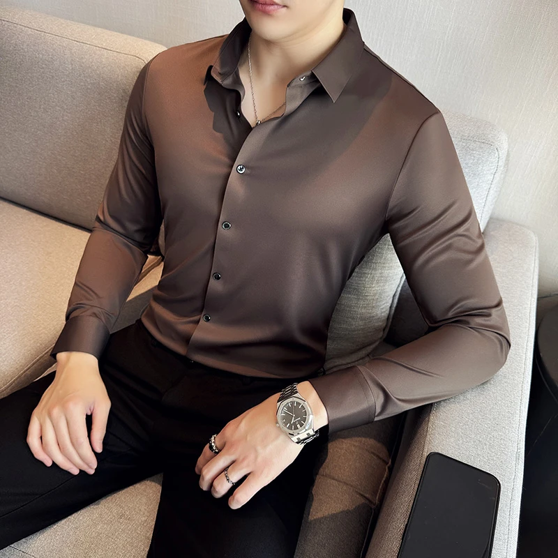 CS1901款5A抗菌三防高端无痕衬衫男士长袖高弹力商务休闲衬衣上衣