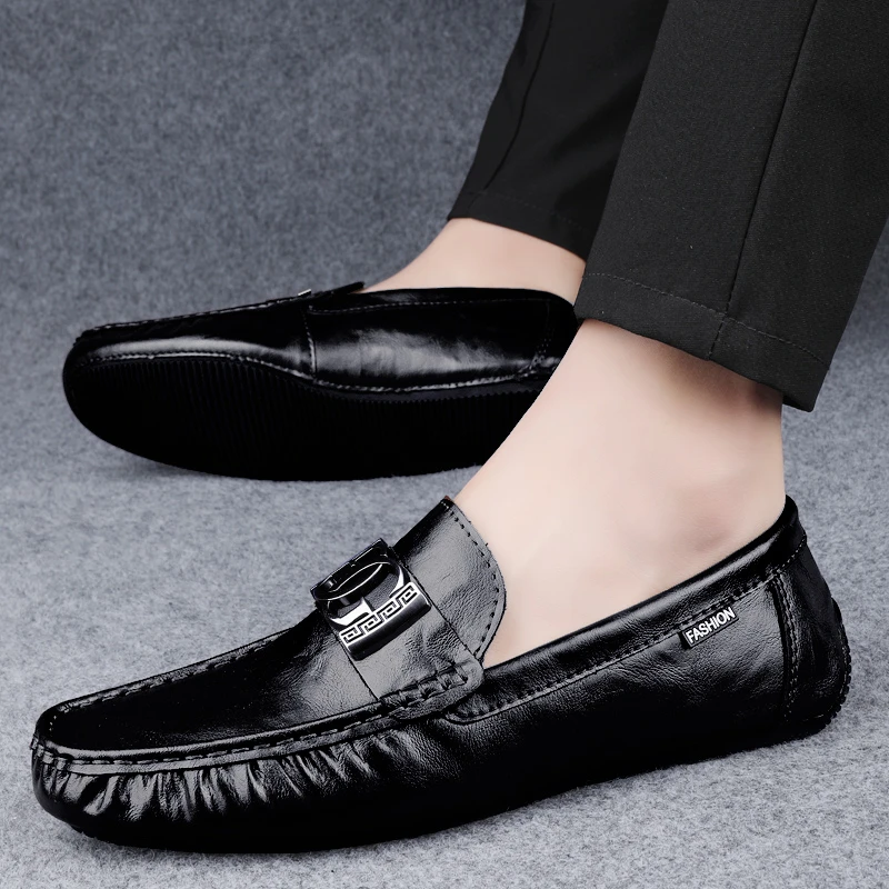 男鞋2025春季新款豆豆鞋男真皮透气英伦轻奢百搭潮流个性休闲皮鞋