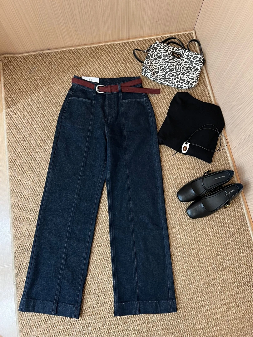 新款舒适四面弹显瘦遮跨百搭高腰窄版直筒牛仔裤西装裤女九分洋气