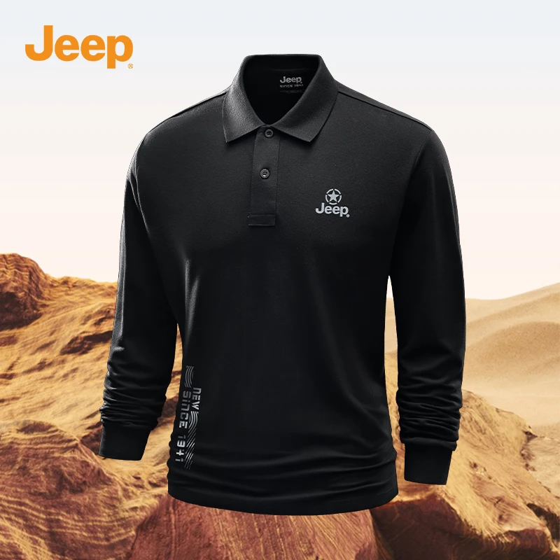 JEEP/吉普春秋新款男士打底宽松秋冬长袖上衣商务休闲翻领polo衫