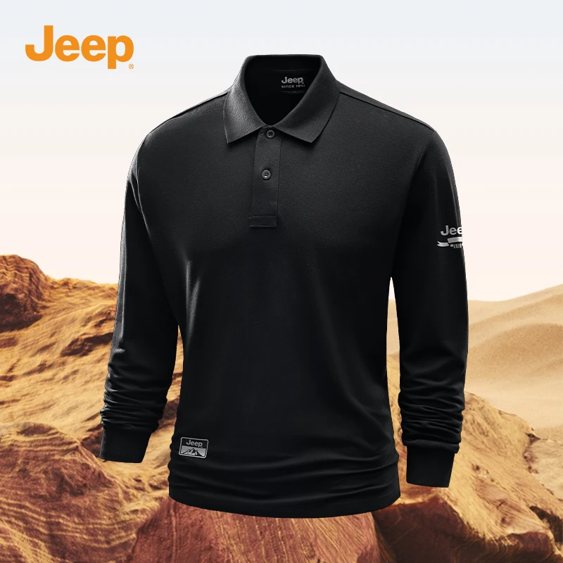 JEEP/吉普春秋新款宽松打底长袖男士翻领商务休闲POLO衫上衣秋冬