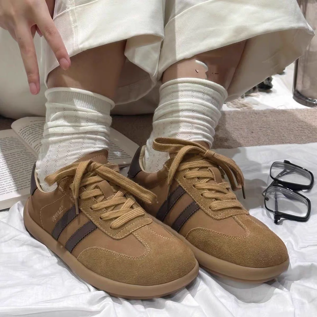 真皮复古百搭德训鞋女2024秋季新款舒适防滑软底显脚小学生运动鞋