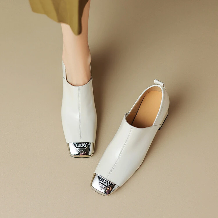 手工鞋复古气质罐罐鞋单鞋女2023春秋新款真皮方头粗跟深口高跟鞋