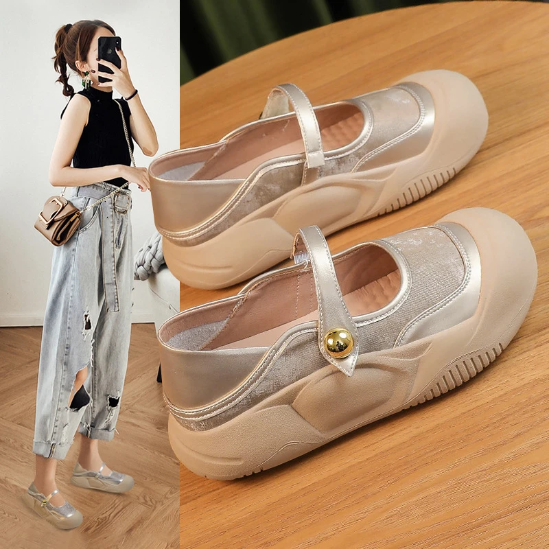 2024年夏季新款厚底包头凉鞋女小白透气凉鞋鞋子女ins潮牌百搭